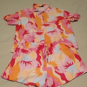 PrettyGarden Colorful Abstract Print Shirt and Shorts Set